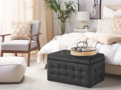 Tamborete Com Arrumação Em Veludo Preto 72 X 42 Cm Michigan