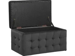 Tamborete Com Arrumação Em Veludo Preto 72 X 42 Cm Michigan