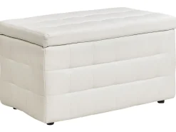 Tamborete Com Arrumação Em Pele Sintetica Branca 72 X 42 Cm Michigan