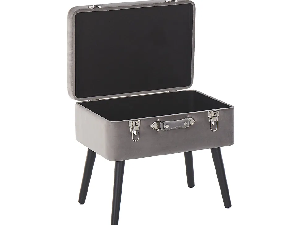 Tamborete Com Arrumação Em Veludo Cinzento Mallard