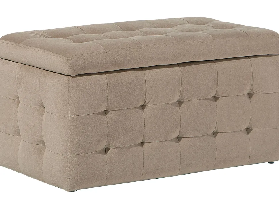 Tamborete Com Arrumação Em Veludo Castanho Claro 72 X 42 Cm Michigan