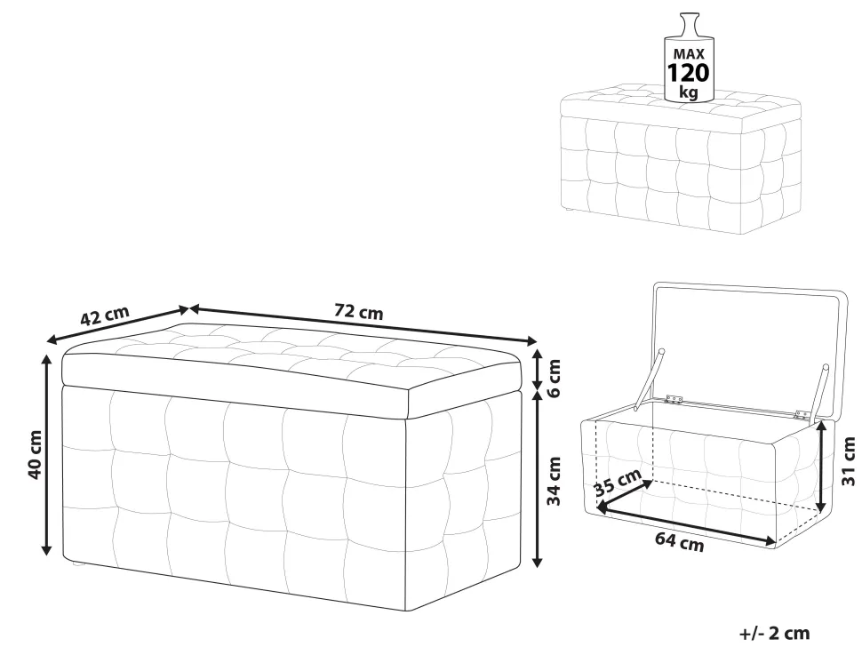 Tamborete Com Arrumação Em Veludo Castanho Claro 72 X 42 Cm Michigan