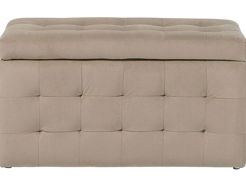 Tamborete Com Arrumação Em Veludo Castanho Claro 72 X 42 Cm Michigan