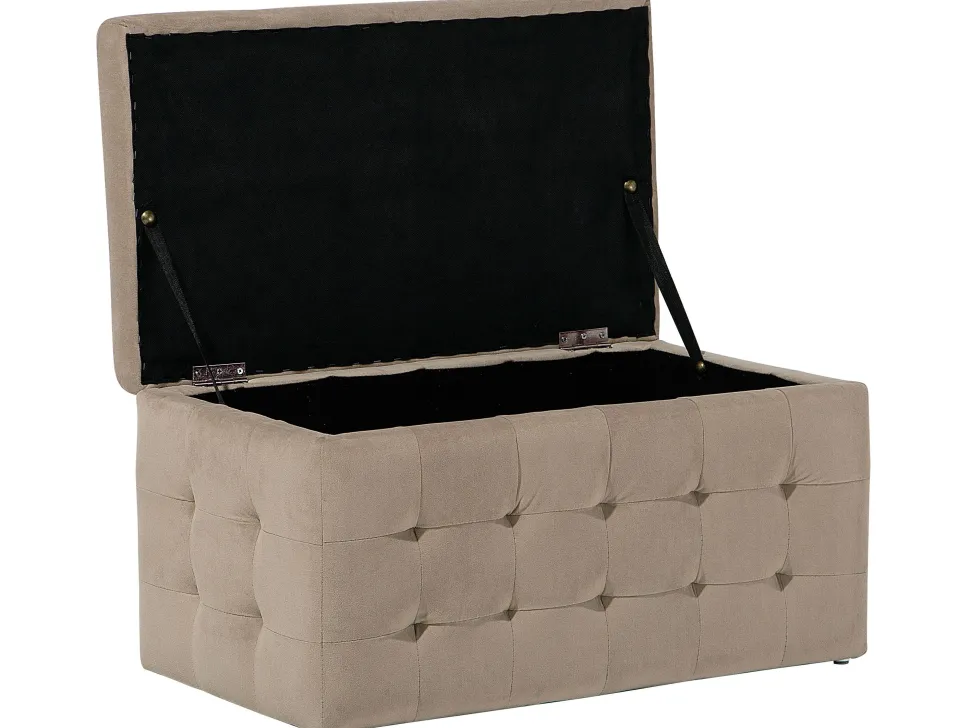 Tamborete Com Arrumação Em Veludo Castanho Claro 72 X 42 Cm Michigan