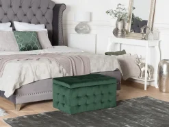 Tamborete Com Arrumação Em Veludo Verde Escuro 72 X 42 Cm Michigan