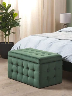 Tamborete Com Arrumação Em Veludo Verde Escuro 72 X 42 Cm Michigan