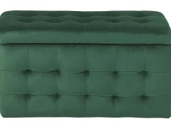 Tamborete Com Arrumação Em Veludo Verde Escuro 72 X 42 Cm Michigan