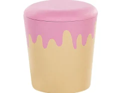 Tamborete Creme E Rosa Com Arrumação Mousee