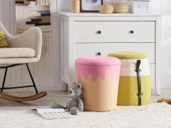 Tamborete Creme E Rosa Com Arrumação Mousee