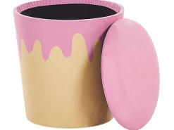 Tamborete Creme E Rosa Com Arrumação Mousee