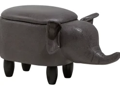 Tamborete Em Pele Sintetica Cinzenta Escura Com Arrumação Elephant