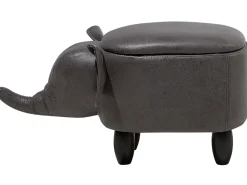 Tamborete Em Pele Sintetica Cinzenta Escura Com Arrumação Elephant