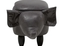 Tamborete Em Pele Sintetica Cinzenta Escura Com Arrumação Elephant