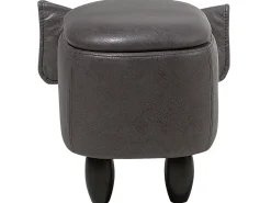 Tamborete Em Pele Sintetica Cinzenta Escura Com Arrumação Elephant