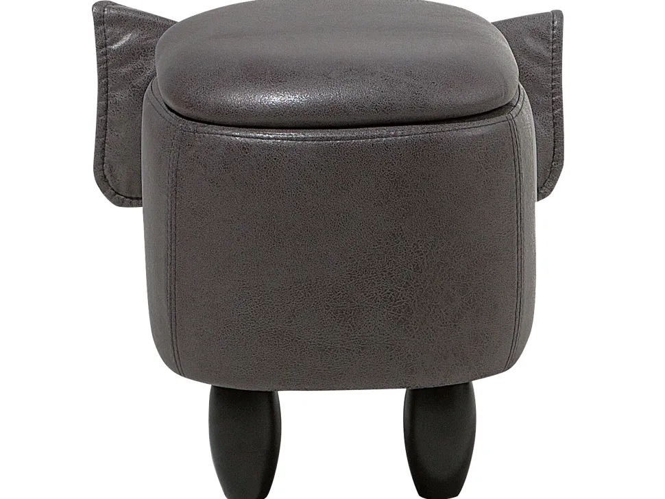 Tamborete Em Pele Sintetica Cinzenta Escura Com Arrumação Elephant