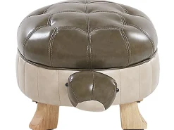 Tamborete Em Pele Sintetica Verde Escuro Turtle