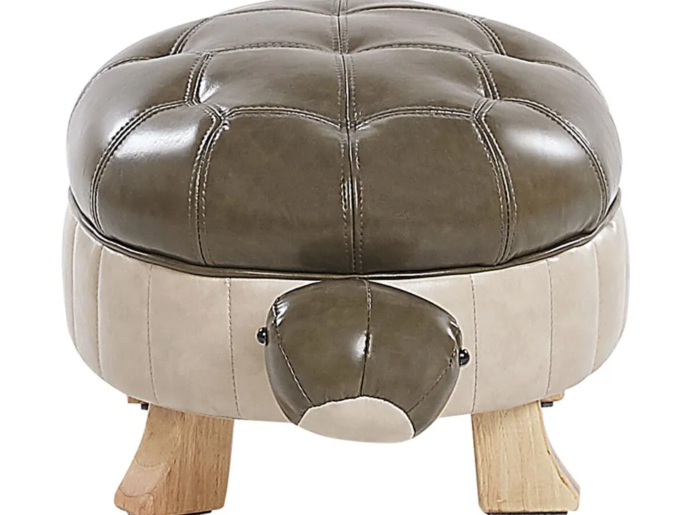 Tamborete Em Pele Sintetica Verde Escuro Turtle