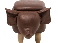 Tamborete Em Pele Sintetica Castanha Escura Com Arrumação Elephant