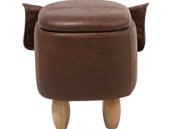 Tamborete Em Pele Sintetica Castanha Escura Com Arrumação Elephant