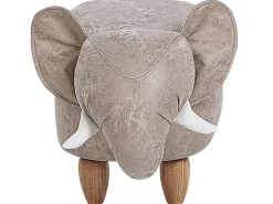 Tamborete Em Pele Sintetica Cinzenta Clara Com Arrumação Jumbo