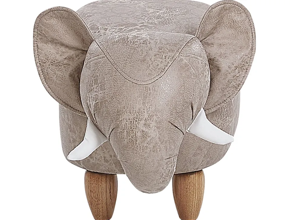 Tamborete Em Pele Sintetica Cinzenta Clara Com Arrumação Jumbo