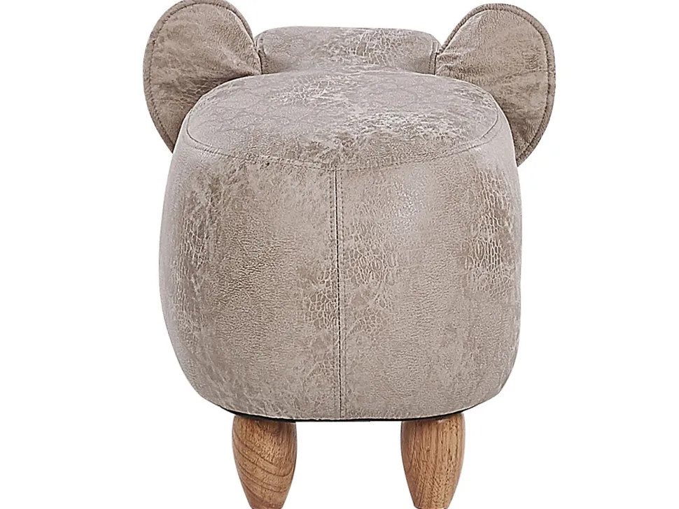 Tamborete Em Pele Sintetica Cinzenta Clara Com Arrumação Jumbo