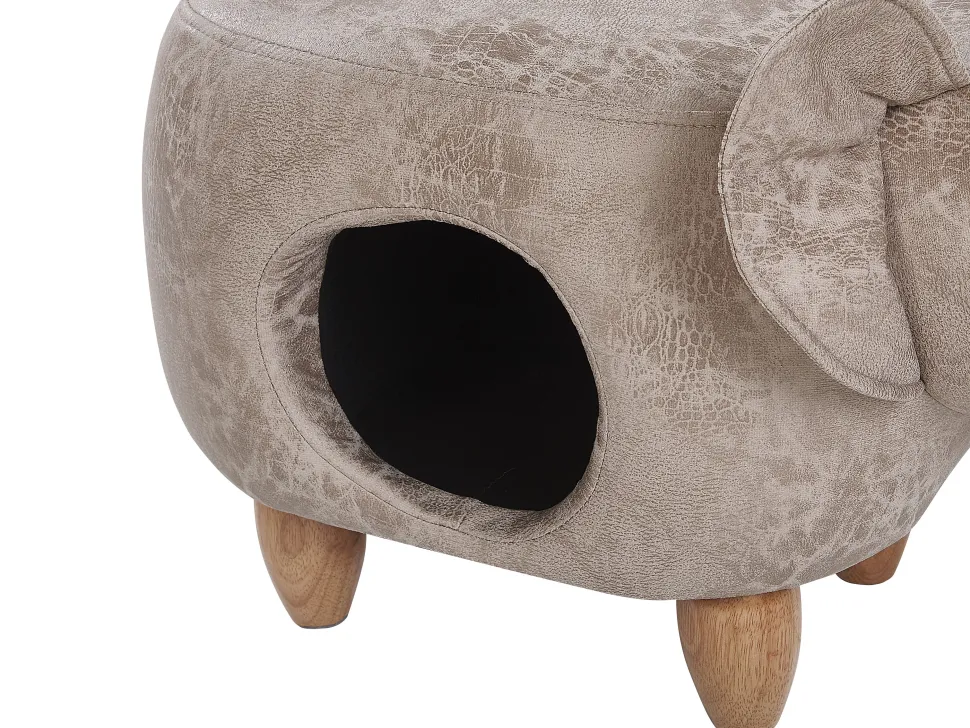 Tamborete Em Pele Sintetica Cinzenta Clara Com Arrumação Jumbo