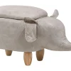 Tamborete Em Pele Sintetica Cinzenta Clara Com Arrumação Elephant