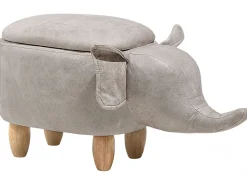 Tamborete Em Pele Sintetica Cinzenta Clara Com Arrumação Elephant