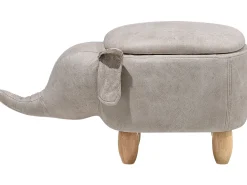 Tamborete Em Pele Sintetica Cinzenta Clara Com Arrumação Elephant