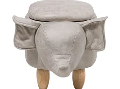 Tamborete Em Pele Sintetica Cinzenta Clara Com Arrumação Elephant
