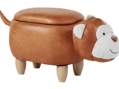 Tamborete Em Pele Sintetica Castanha Com Arrumação Monkey