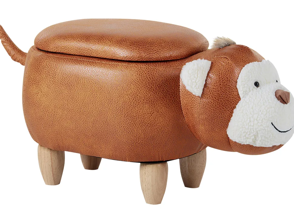 Tamborete Em Pele Sintetica Castanha Com Arrumação Monkey