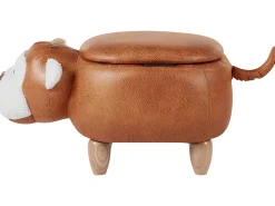 Tamborete Em Pele Sintetica Castanha Com Arrumação Monkey