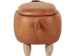 Tamborete Em Pele Sintetica Castanha Com Arrumação Monkey