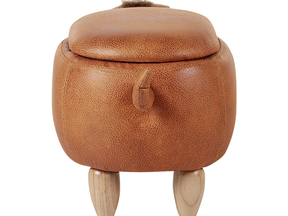 Tamborete Em Pele Sintetica Castanha Com Arrumação Monkey