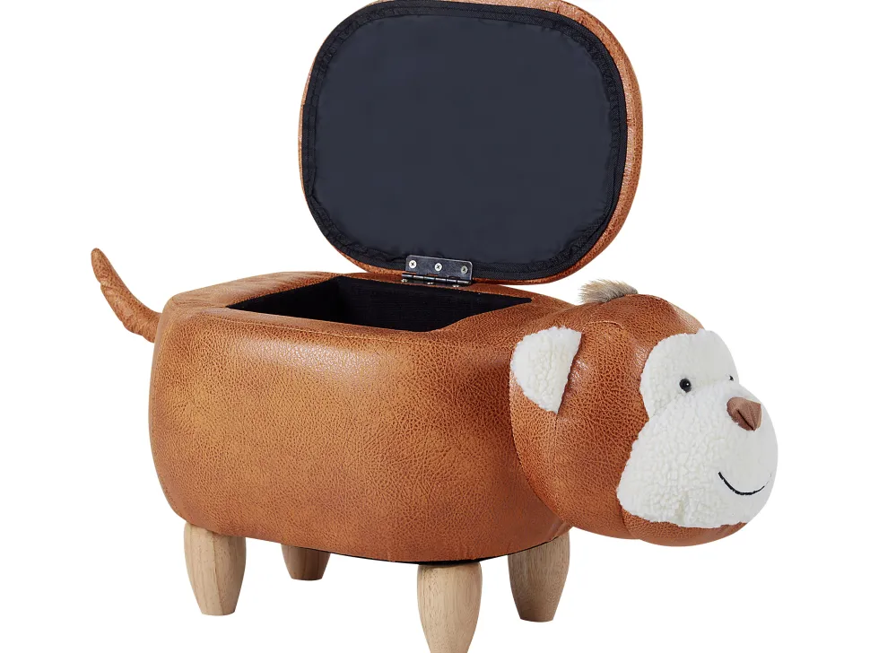 Tamborete Em Pele Sintetica Castanha Com Arrumação Monkey