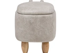 Tamborete Em Pele Sintetica Cinzenta Clara Com Arrumação Hippo