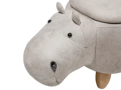 Tamborete Em Pele Sintetica Cinzenta Clara Com Arrumação Hippo