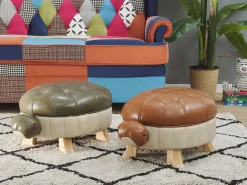 Tamborete Em Pele Sintetica Castanha Turtle