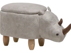 Tamborete Em Pele Sintetica Cinzenta Clara Com Arrumação Rhino