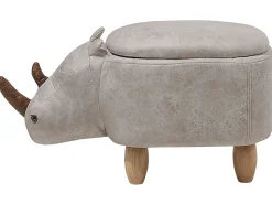 Tamborete Em Pele Sintetica Cinzenta Clara Com Arrumação Rhino