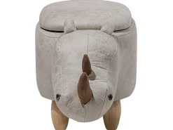 Tamborete Em Pele Sintetica Cinzenta Clara Com Arrumação Rhino