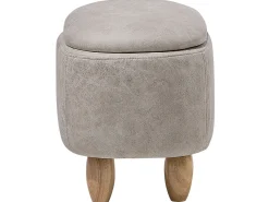 Tamborete Em Pele Sintetica Cinzenta Clara Com Arrumação Rhino