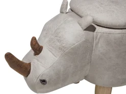 Tamborete Em Pele Sintetica Cinzenta Clara Com Arrumação Rhino