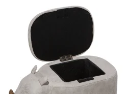 Tamborete Em Pele Sintetica Cinzenta Clara Com Arrumação Rhino