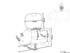 Tamborete Em Pele Sintetica Cinzenta Clara Com Arrumação Rhino