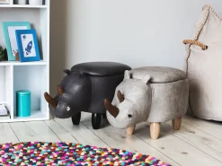 Tamborete Em Pele Sintetica Cinzenta Escura Com Arrumação Rhino