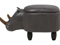 Tamborete Em Pele Sintetica Cinzenta Escura Com Arrumação Rhino
