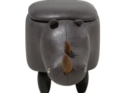 Tamborete Em Pele Sintetica Cinzenta Escura Com Arrumação Rhino